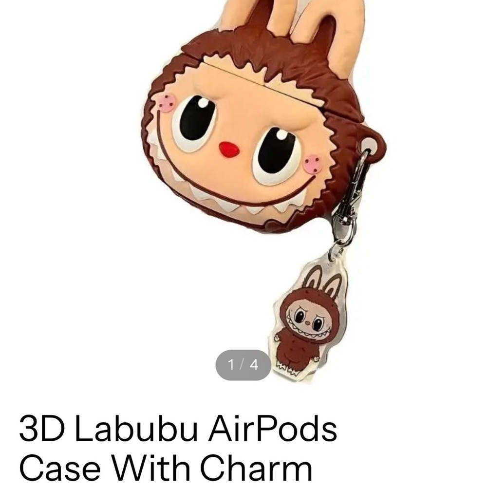 3D Labubu Brown Phone Case with Charm